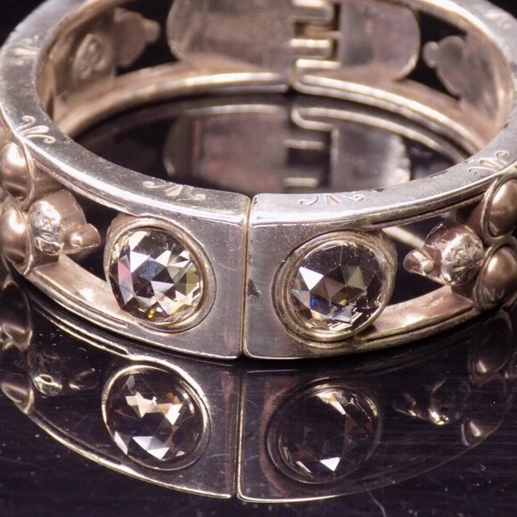 Brighton Hinged Bangle Bracelet Selene Yellow Clear Crystal Faux Pearls Magnetic - Picture 5 of 8